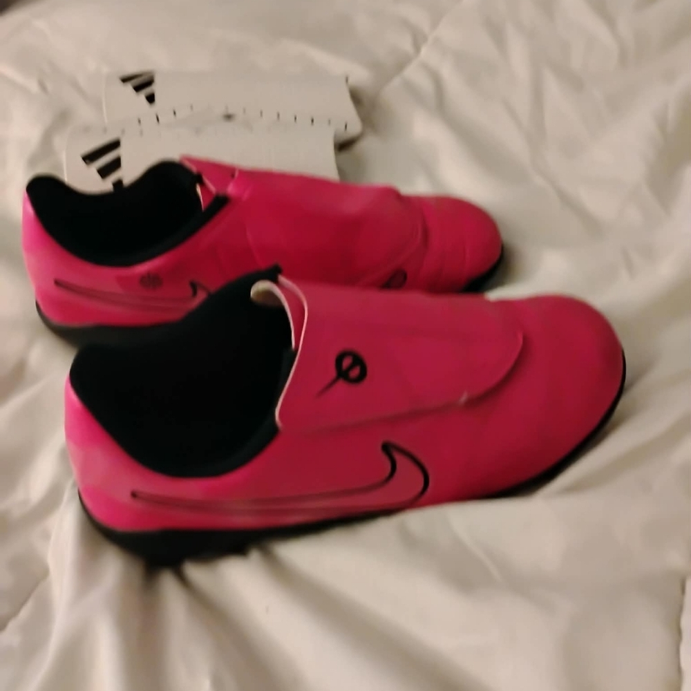 Nike Pink Soccer Cleats Size 13c With Adidas Shin Guards